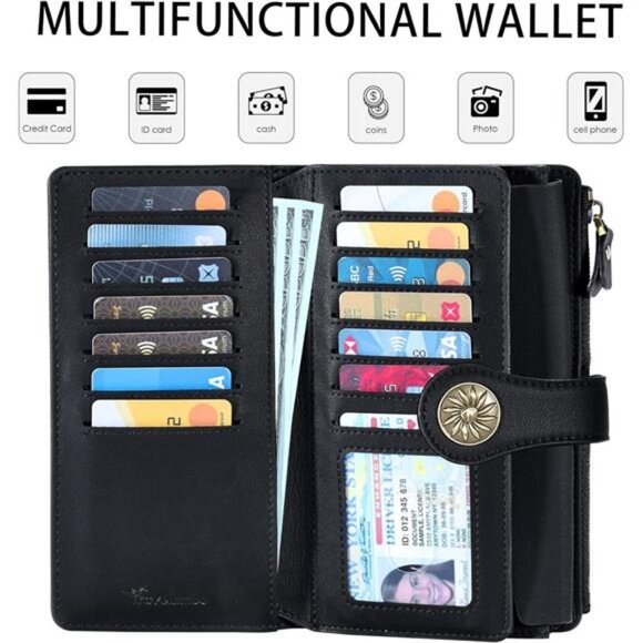 Wallets Women RFID Waxed Leather Clutch Wallet Multi Card Organizer - Picture 4 of 7